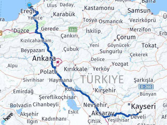 Zonguldak Tomarza Kayseri Arası Kaç Km - Yol Haritası