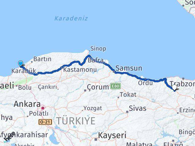 Zonguldak Torul Gümüşhane Arası Kaç Km - Yol Haritası