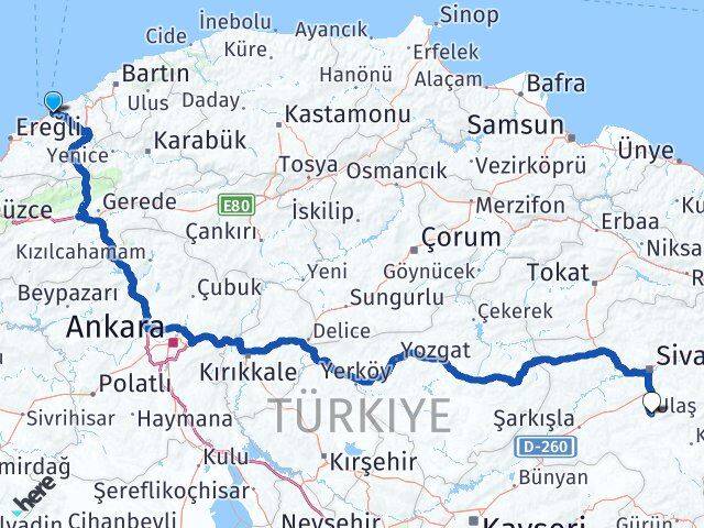 Zonguldak Ulaş Sivas Arası Kaç Km - Yol Haritası