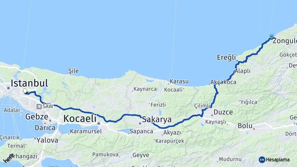 Zonguldak Ümraniye İstanbul Arası Kaç Km - Yol Haritası