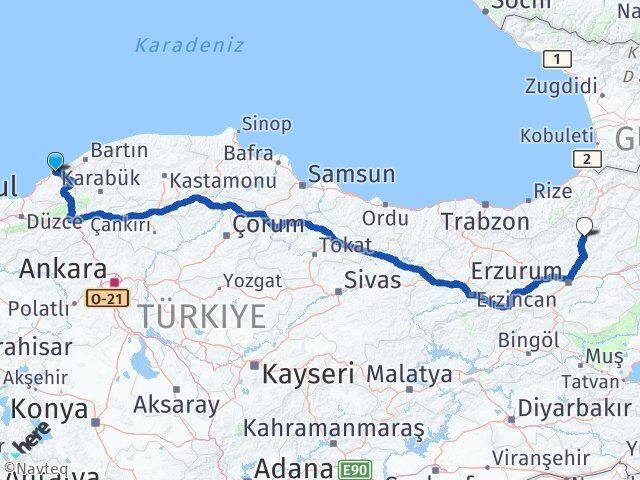 Zonguldak Uzundere Erzurum Arası Kaç Km - Yol Haritası