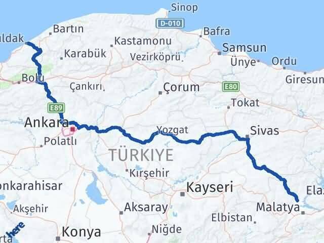 Zonguldak Yazıhan Malatya Arası Kaç Km - Yol Haritası