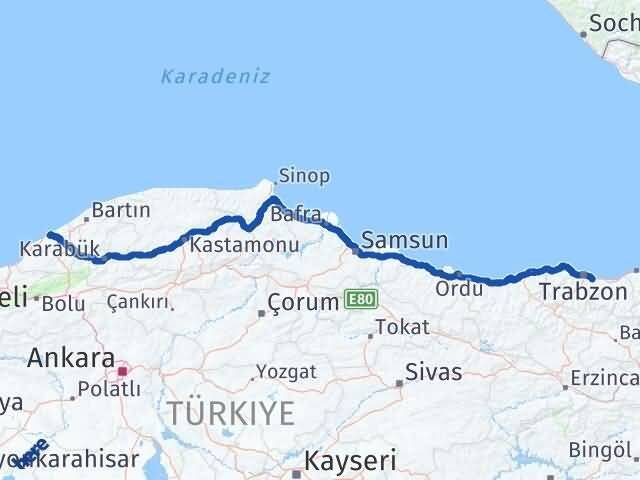 Zonguldak Yomra Trabzon Arası Kaç Km - Yol Haritası