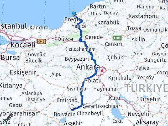 Zonguldak Yunak Konya Arası Kaç Km - Yol Haritası